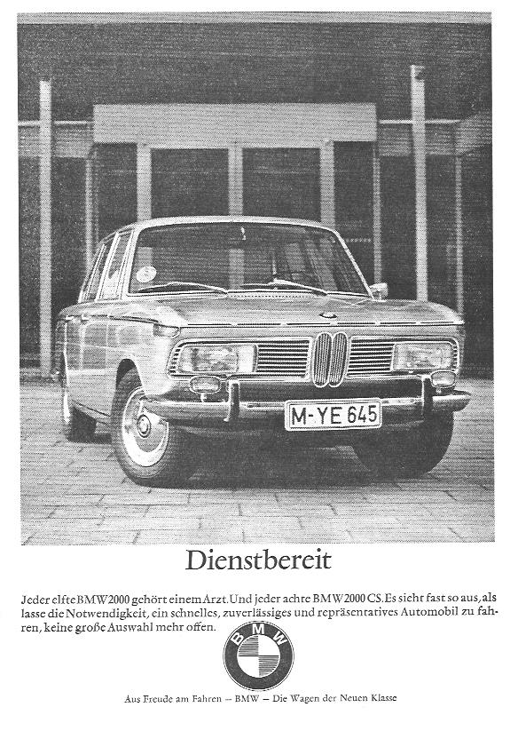 BMW positioniert den 2000 in dieser Anzeige von 1967 als das Fahrzeug der Erfolgreichen.