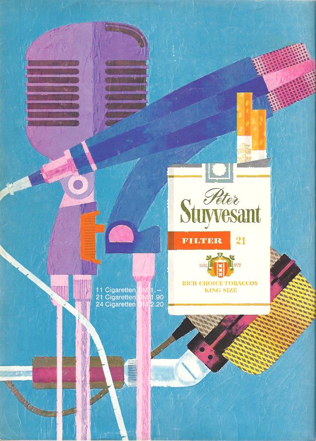 Auch die Zigarettenmarke Peter Stuyvesant (benannt nach dem ersten Gouverneur von Nieuw Amsterdam, dem späteren New York) setzt in dieser Anzeige aus dem Jahr 1967 auf Kunst. 