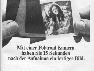 In dieser Anzeige aus dem Jahr 1967 bewirbt Polaroid ihre Sofortbildkamera Polaroid Land,mit der man nach 15 Sekunden bereits ein fertig entwickeltes Bild haben sollte.